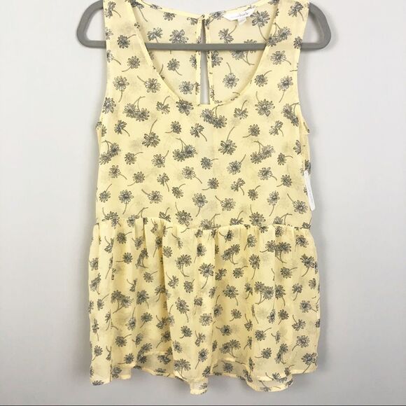 CHARMING CHARLIE | Yellow Sheer Floral Peplum Top - Picture 1 of 8